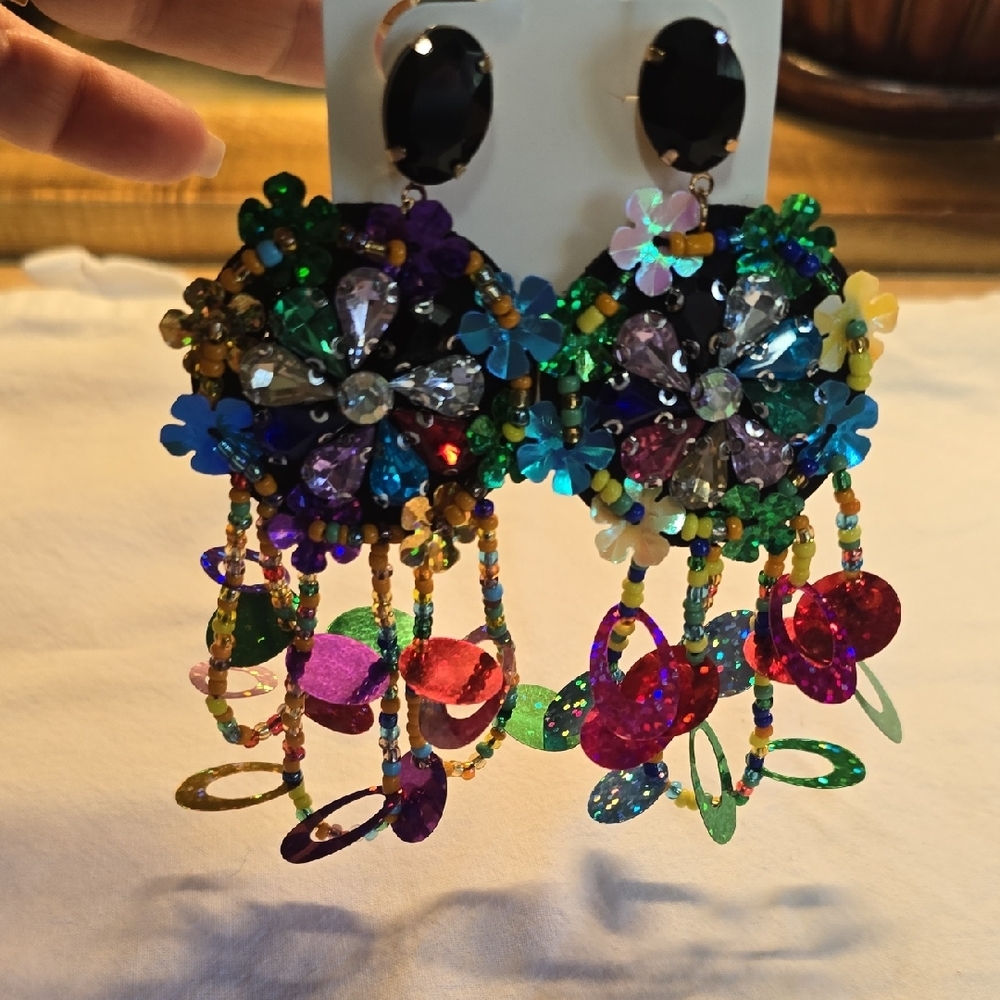 Multicolor Statement Earrings Marti Gra - Picture 2 of 5